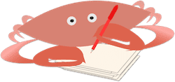 illustration of a crab holding a pen and writing
