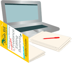 illustration of the book open with a computer and pen and paper