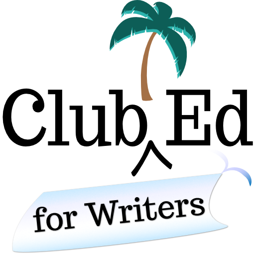 logo showing Club Ed with a palm tree and below the logo it says "for writers"